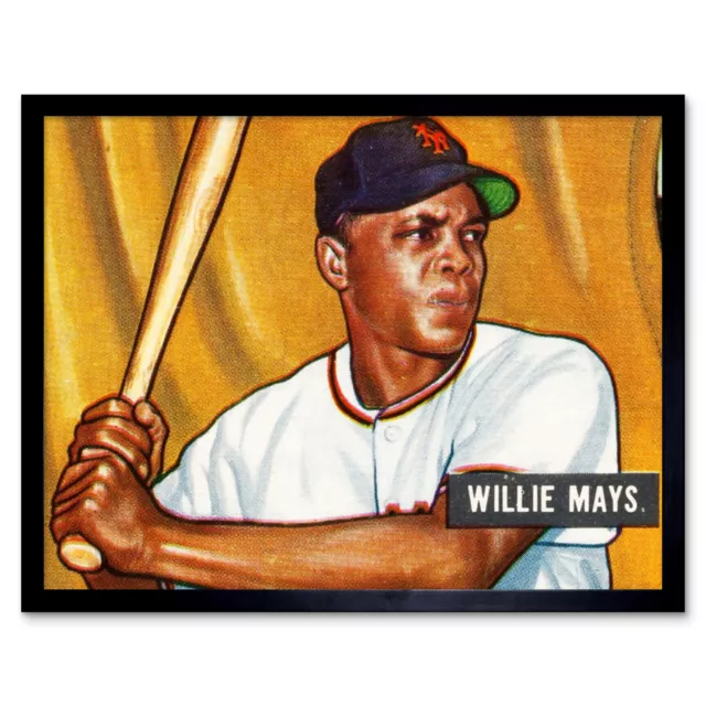 Bowman willie Mays Baseball Card Portrait Wall Art Print Framed 12x16