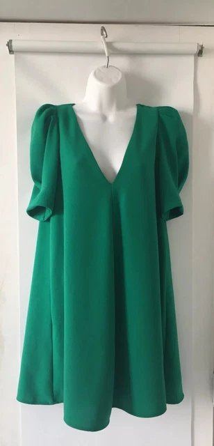 NWT ZARA WOMAN Green PUFF SLEEVE DRESS TRF Flowing Long Sleeve Size XS  #6115 $39.99 - PicClick