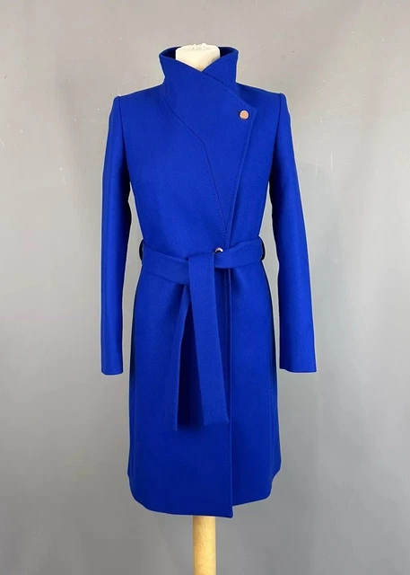 Ted Baker Coat Samiye Blue wool cashmere blend belted wrap SIZE 1 UK 8