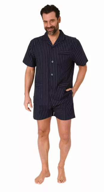 Herren kurzarm Schlafanzug Shorty Pyjama gewebt zum Knöpfen in eleganter Optik