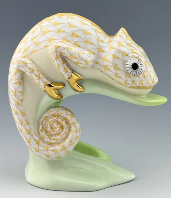 🦋 BRAND NEW HEREND Chameleon Butterscotch Fishnet Lizard Figurine ($670 Retail)