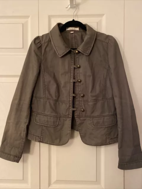 Ann Taylor LOFT Womens Army Green Military Jacket Size S Button Front