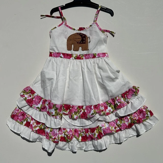 Girls Summer Strappy Summer Dress Size M White with Pink Flower Trim NWoT