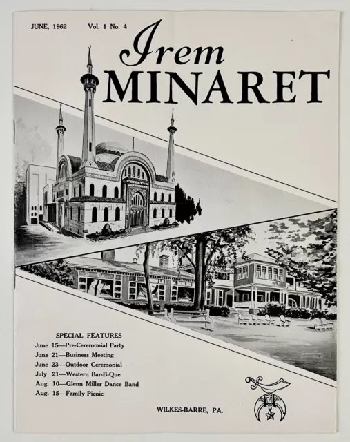 June 1962 Irem Minaret Wilkes-Barre PA Freemasons Vintage Magazine Masonry Ads