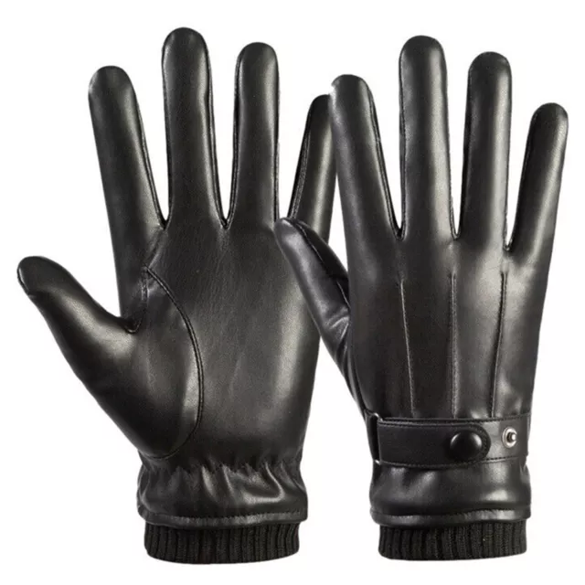 Winter Thermal Kunstpelz gefüttert Touchscreen schwarz Leder-Handschuhe Fahren