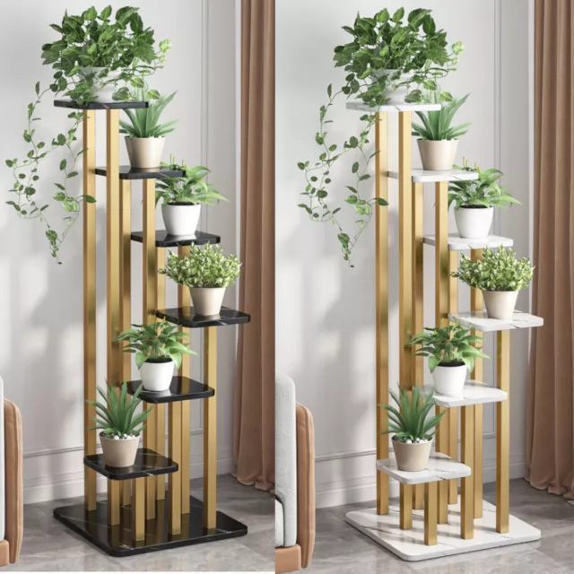 Luxury 6 Tiers Plant Stand Metal Flower Pots Shelf Indoor Outdoor Black/ White