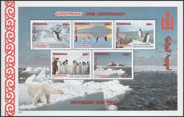 Mongolei Block N° 240 Bf Vogel Greenpeace 1997 Mongolia Bird Pinguin 2678-82 Nh