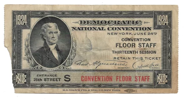 US Democratica National Convention - 1924 Biglietto - New York - Dmg