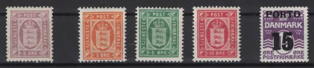 Dänemark 1875/1934, Dienst Mi. 4YB,8-10a, Porto 32 */** Falz/postfrisch 5 Werte