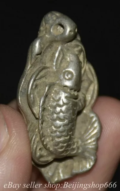 1.6& RARE OLD Chinese Silver Dynasty Palace Lotus Flower Fish Amulet ...