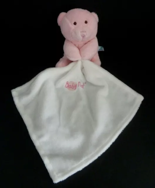 *. Doudou Peluche Baby Nat Ours Rose Mouchoir Blanc Billes Ventre - Etat Neuf*