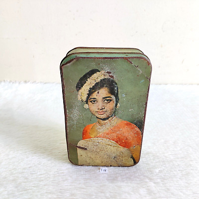 C & E 1950s Vintage India Lady Saree Girl C & E Morton Pasticceria Pubblicità Latta 