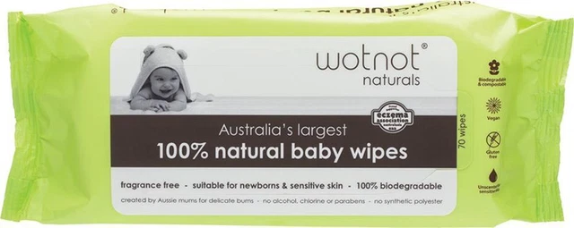 Wotnot 100% Biodegradable Alcohol Free Baby Wipes, 70 Pieces