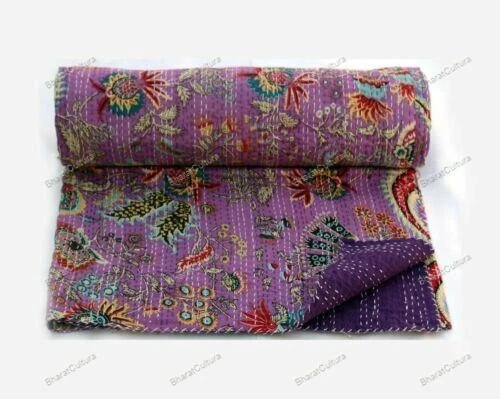 COUVERTURE EN COTON Vintage Avec Motif Floral Pour Lit Double Kantha