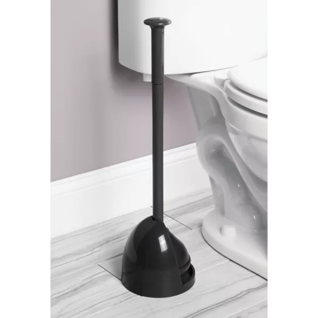 mDesign Plastic Freestanding Hideaway Toilet Bowl Plunger with Holder, Black 2