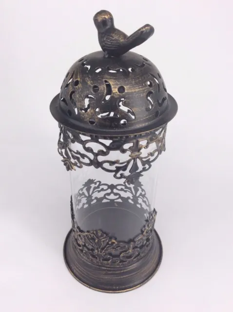 Bird Glass Candle Holder Metal Art