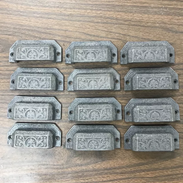 2nds Lot Of 12 ￼Drawer handle bin cup pulls 3-3/4x1-5/8 cast iron antique style