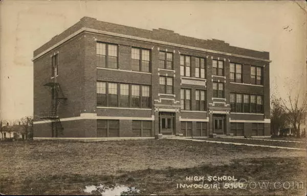 1919 RPPC Inwood,IA High School and Grounds Lyon County Iowa KRUXO Postcard