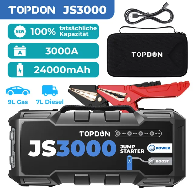 TOPDON JS3000 Auto KFZ Starthilfe 3000A Jump Starter Booster 12V Powerbank