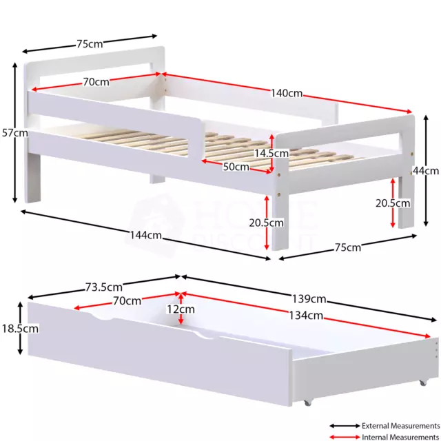 White Toddler Wood Bed Frame Childrens Kids Junior Bedroom Bedframe With Storage 2