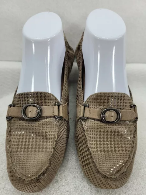 EARTH WMNs 7.5 B Scout Taupe Herringbone Print Leather Low Heel Loafers Shoes 2