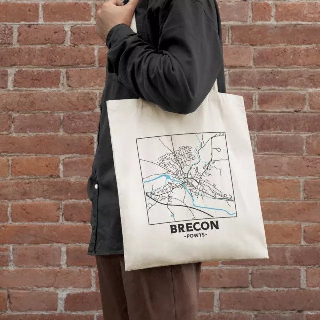 Brecon, Powys, Wales Town Map Cotton Shopper Tote Bag