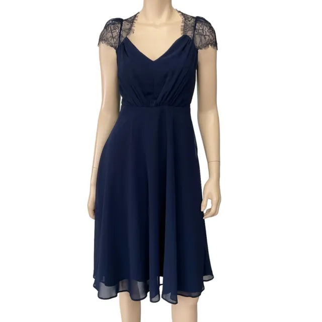 ASOS Womens Blue Lace Cap Sleeve Fit Flare Below Knee Dress Size 4 NWT