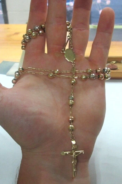 Real 14k Gold Rosary Rosario DE LA TERRA SANTA JERUSALEN 5mm Bead 18.5 Inch Real 14k Gold Rosary Rosario DE LA TERRA SANTA JERUSALEN 5mm Bead 18.5 Inch