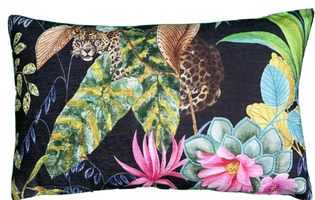 Black Tonga Giraffe Leopard Animal Cushion Cover Rectangle Pink Greenery Jungle