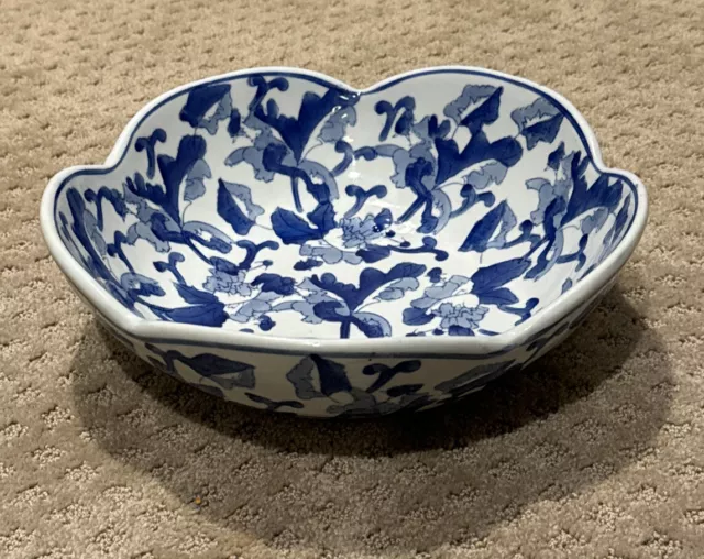 Vintage Blue & White Chinese Japanese Asian Porcelain Ceramic Bowl 11.25” Heavy