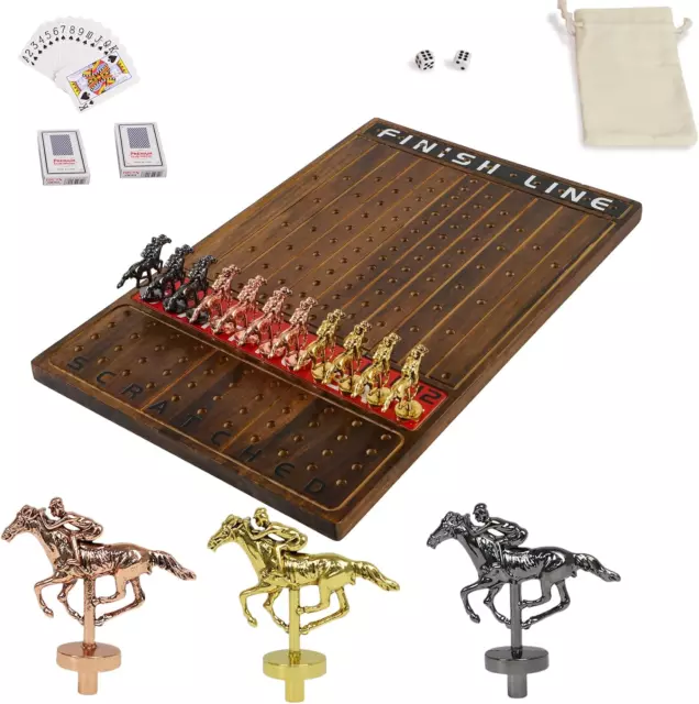 Horse Race Board Game, Thickened Solid Wood with 11 Durable Classic Metal Horses