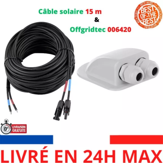 SolarV Câble de raccordement professionnel pour panneau solaire MC4 4 10 m  & Offgridtec 006420 Passe-toit 2 entr ées pour camping-car, caravane et