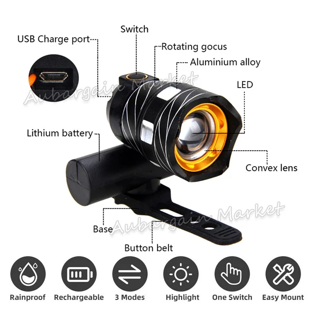 Lumières De Vélo Avant & Arrière – USB-C, IPX4, 3 Modes (Fort/Faible/Clignotant) | Sécurité Nuit, Imperméable, Pour Route & VTT | Taille 3,5 X 3,5 Cm