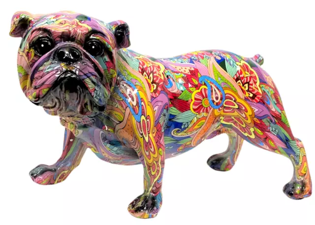 Groovy Art Bulldog Grand Ornement Résine Multicolore Chien Figurine Décor Maison