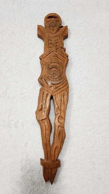 Vintage Corpus Christ Carved Crucifix Cross 19-20th Folk Art from Wine Barrel