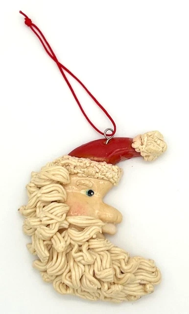Christmas Tree Ornament Vintage Baked Salt Dough Glazed Santa Claus Moon Face
