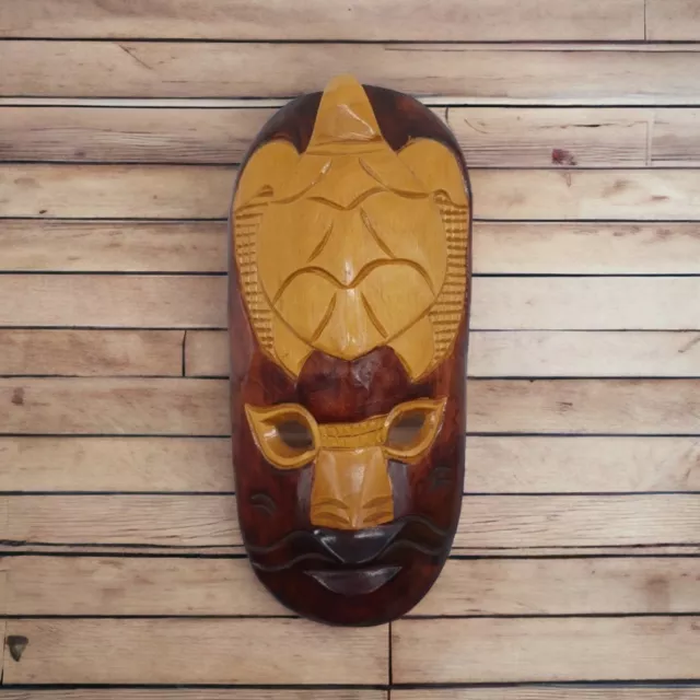 Hand Carved Wooden Indonesian Folk Art Mask Sea Turtle 11" Wall Decor