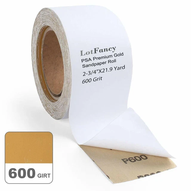 Adhesive Sticky Back 600 Grit Sandpaper Roll 2-3/4 in by 22 Yards Aluminum Oxide