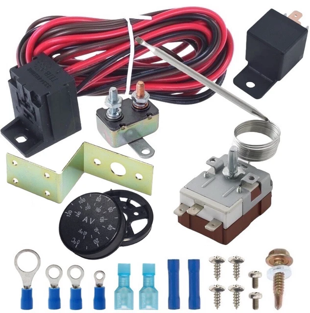 ADJUSTABLE ELECTRIC 12V Radiator Fan Thermostat Control Relay Wire Kit