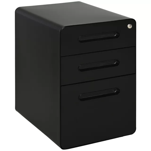 Vinsetto 3 Drawer Modern Steel Filing Cabinet w/ 4 Wheels Lock Pencil Box Black