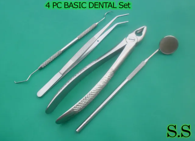4 Pc Basic Dental Extracting Forceps  # Md1 College Pliers Probe Mirror #5 Set