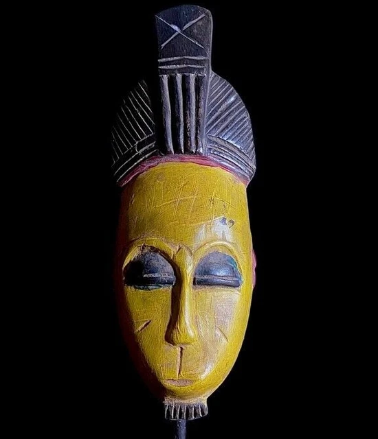 African Cote d'Ivoire specifically Carved Vintage Wall Hanging Guro Face-8656