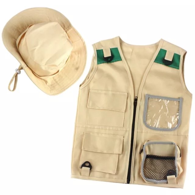 Outdoor Adventure Kit,Young Kid's Khaki Cargo Vest and Hat Comfortable and6253