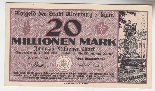 Banknote 20 Millionen Mark Notgeld der Stadt Altenburg Oktober 1923 (111964)