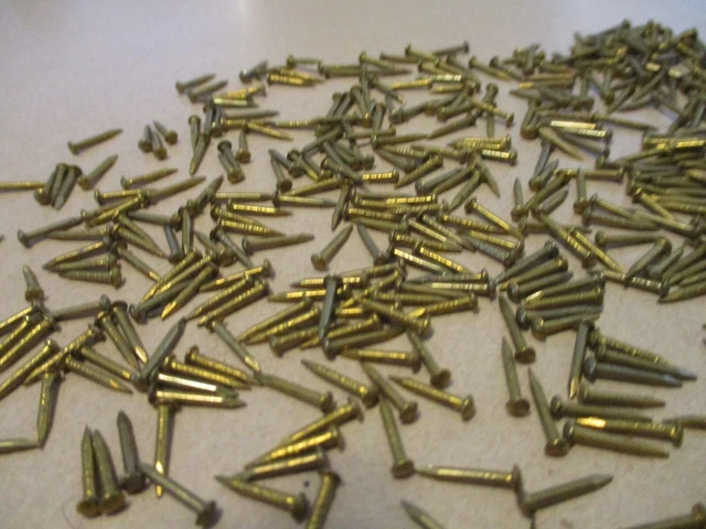 125  Vintage 3/8" X #18, Solid Brass Brad Nails, Round Dome Head Escutcheon Pins 3