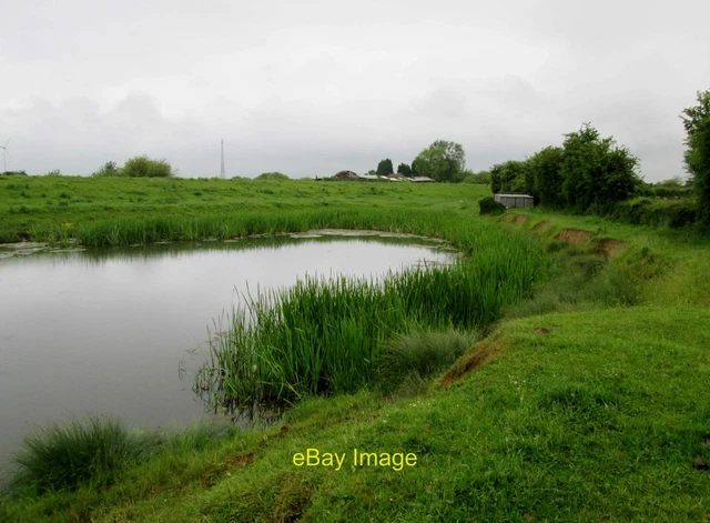Photo 6x4 Field pond and River Aire flood bank Rawcliffe The farm at Eska c2016