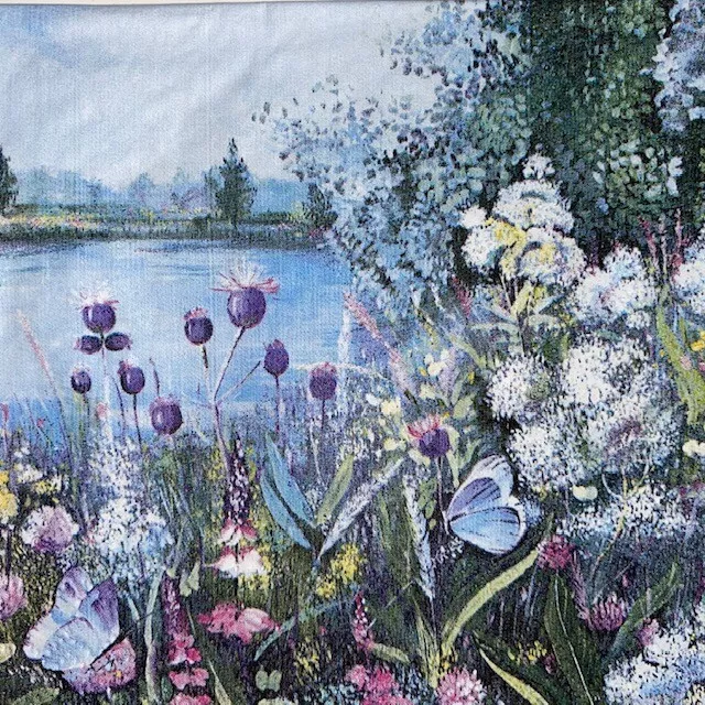 5 x Paper Cocktail Napkins/Decoupage/Craft/ Dining/Floral Lake View BC12