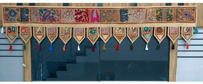 Tradizionale indiano ricamato a mano Toran cotone Thoranam decorazione porta soggiorno Bandanwar casa mantovana decorazioni finestra appeso Bohemian parete etnica vintage arancione 1 metro 