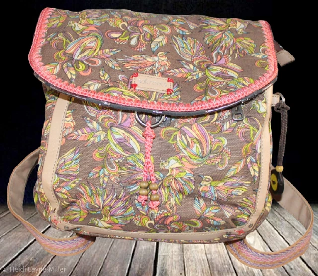 SAKROOTS Brown Birds Crossbody Boho Purse Convertible Backpack Bag Vintage