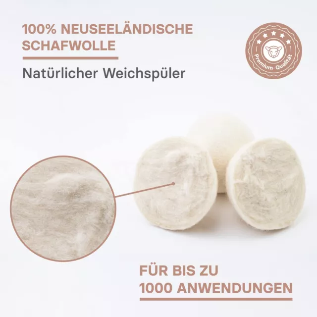 VALNEO 6 Trocknerbälle für Wäschetrockner in weiß aus 100% natürlicher 2